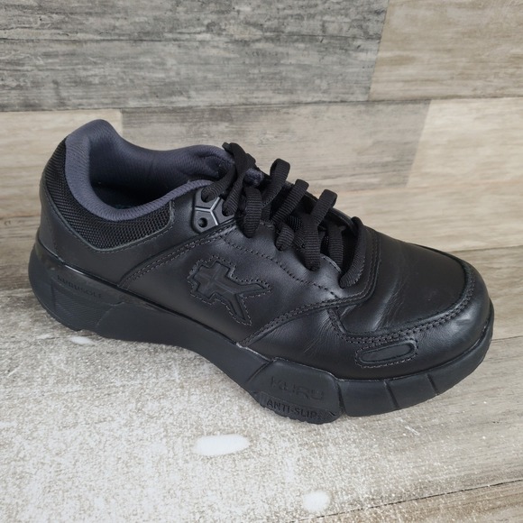 KURU Shoes - KURU KINETIC 2 Womens Shoes Sz 7 M Running Jet Black Leather Lace Up Sneakers